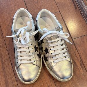 AUTHENTIC Saint Laurent Metallic Sneakers with Black Stars